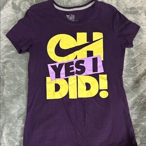 Nike Purple Tee with Bold Yellow and Lavender Text
